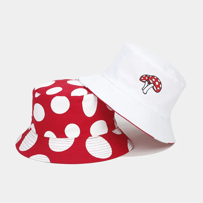 Cotton Cartoon Mushroom Print Bucket Hat