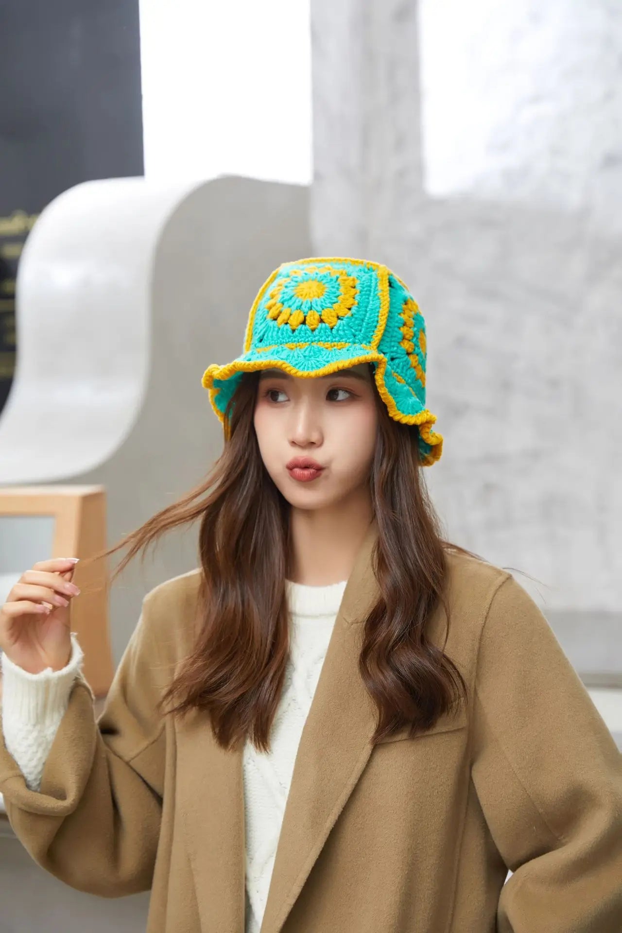 Hollow Crochet Knit Foldable Floppy Beach Bucket Hat