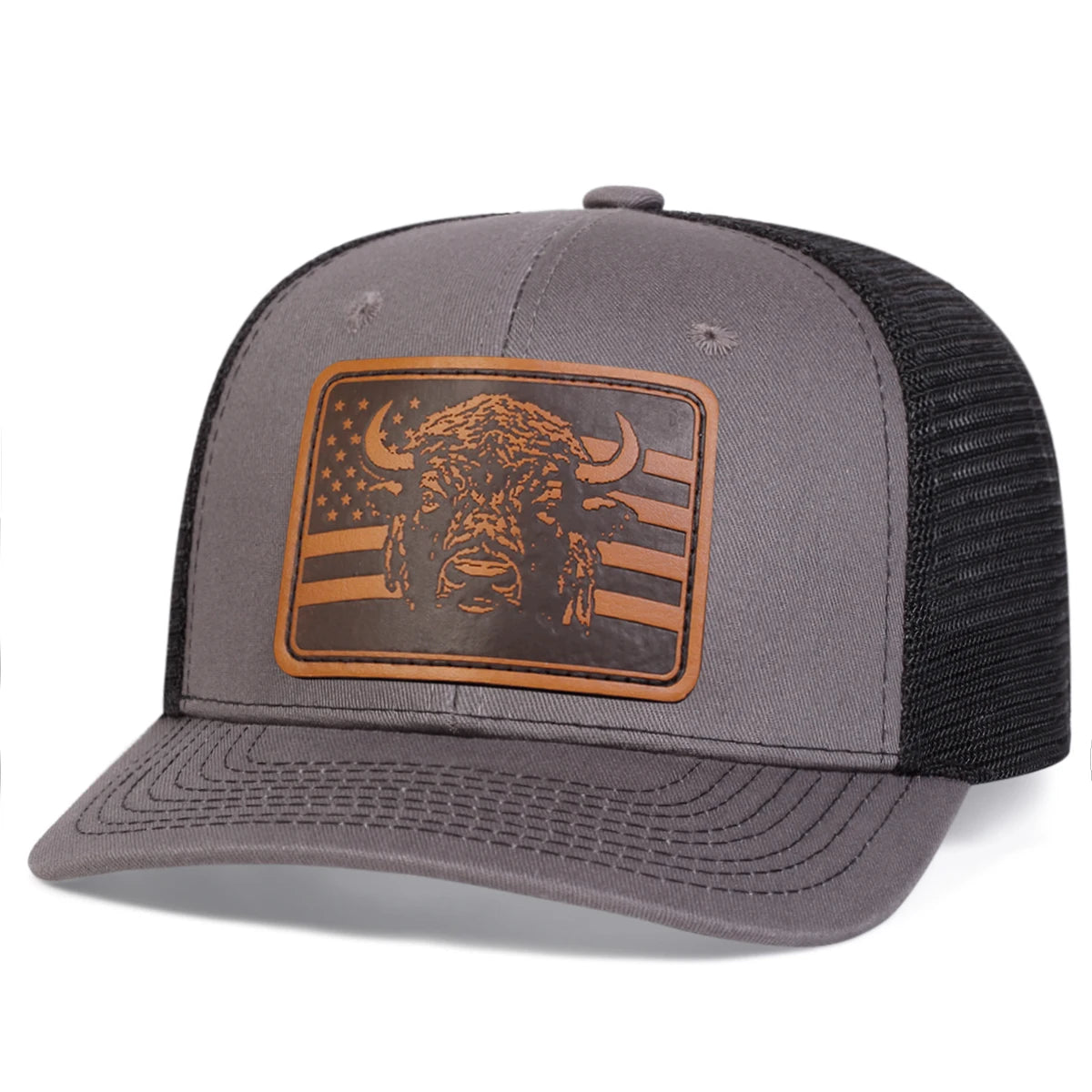 Unisex Brown Flag Bull Head Leather Label Baseball Net Caps