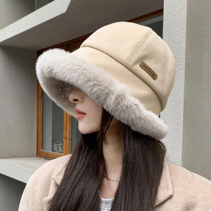 Fluffy Fur Bucket Hat Women Winter
