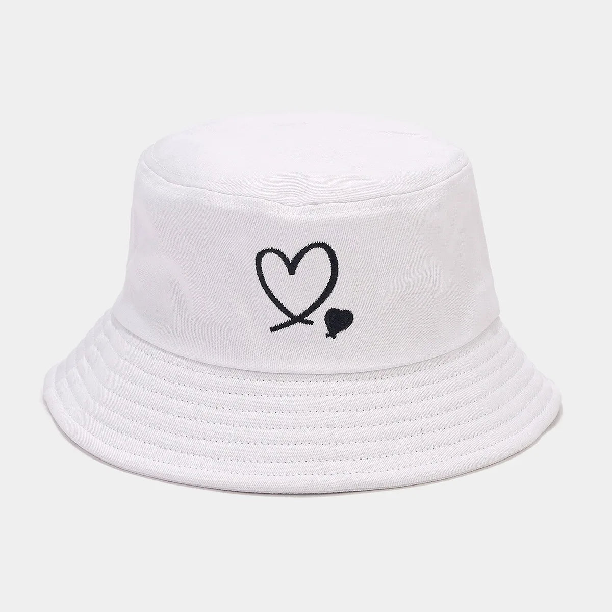 Unisex Cotton Embroidered Love Bucket Hat Casual Outdoor Beach Travel