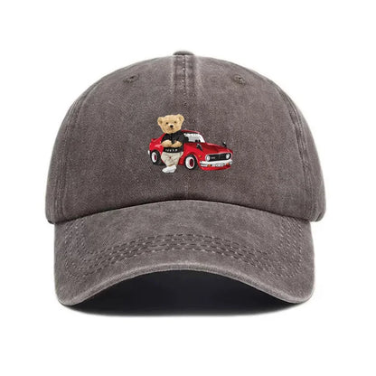 Vintage Washed Cotton Teddy Bear Pattern Baseball Cap
