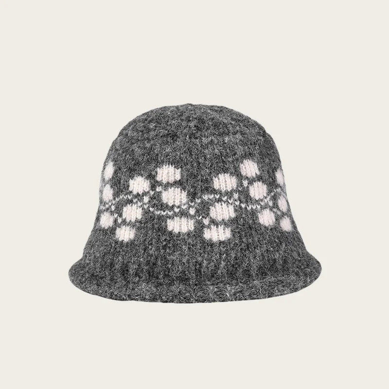 Jacquard Knit Winter Face Cover Bucket Hat