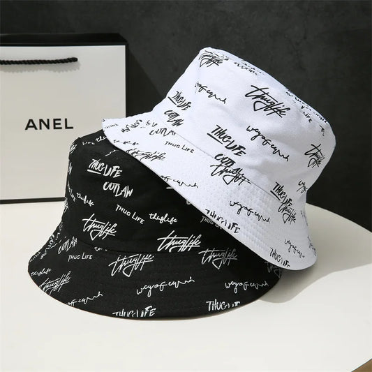 Double-Sided Graffiti Embroidered Fishing Bucket Hat Unisex