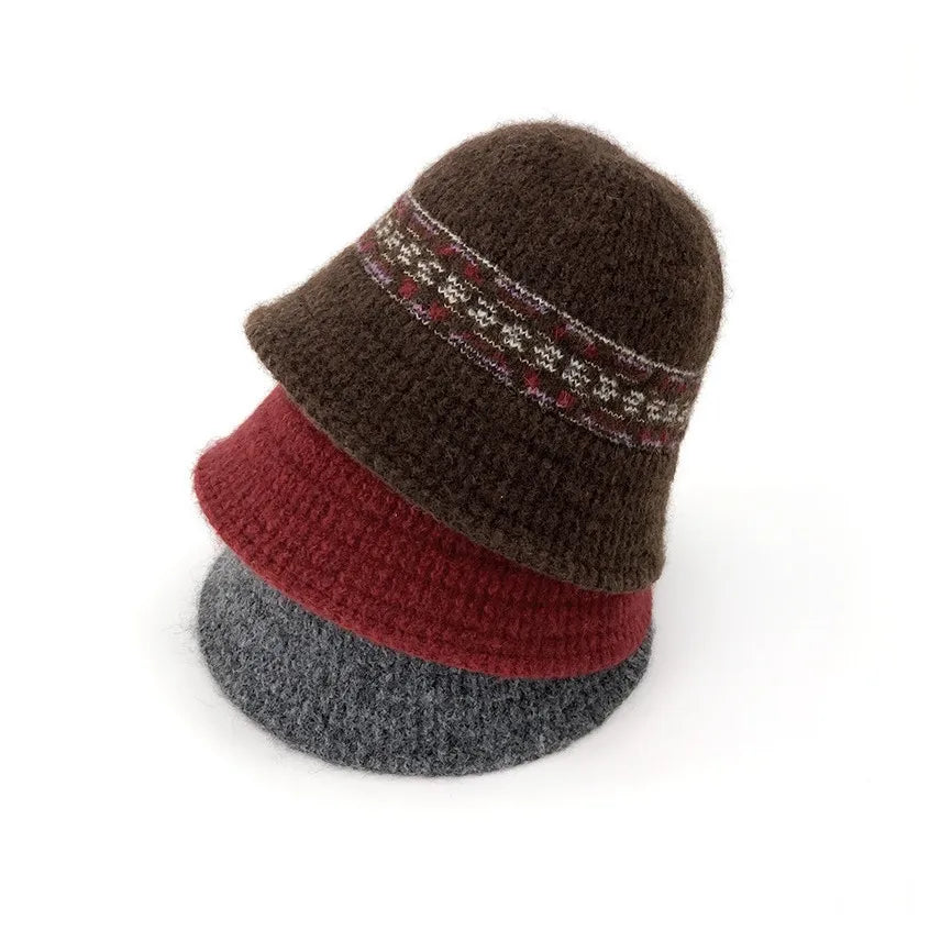 Ethnic Knitted Autumn Winter Bucket Hat Versatile Street Style