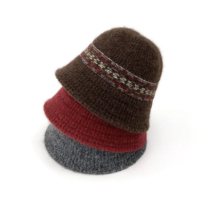 Ethnic Knitted Autumn Winter Bucket Hat Versatile Street Style