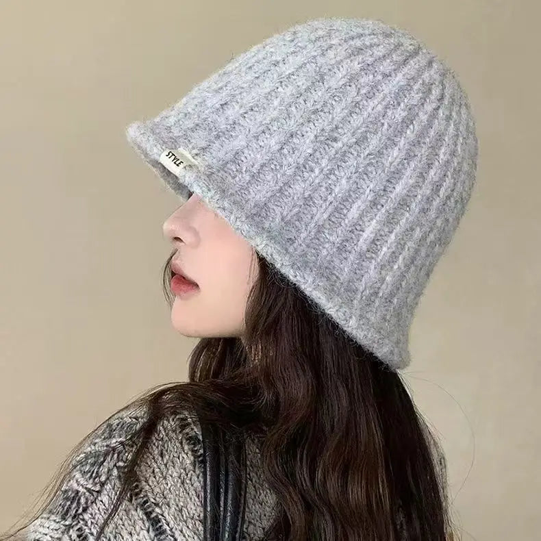 Korean Knitted Wool Winter Bucket Hat Women