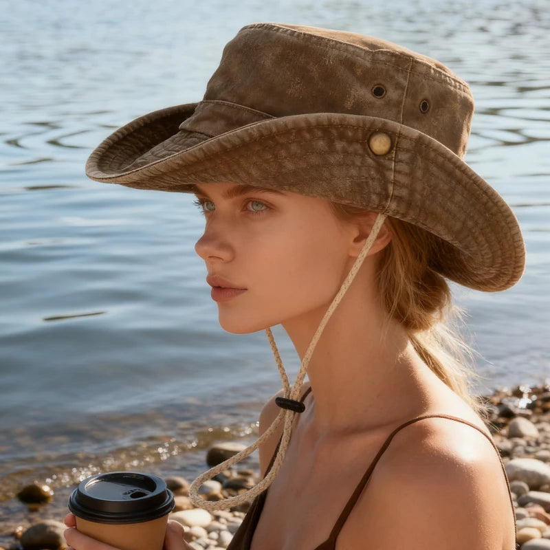 Unisex Wide-Brim Washed Bucket Hat