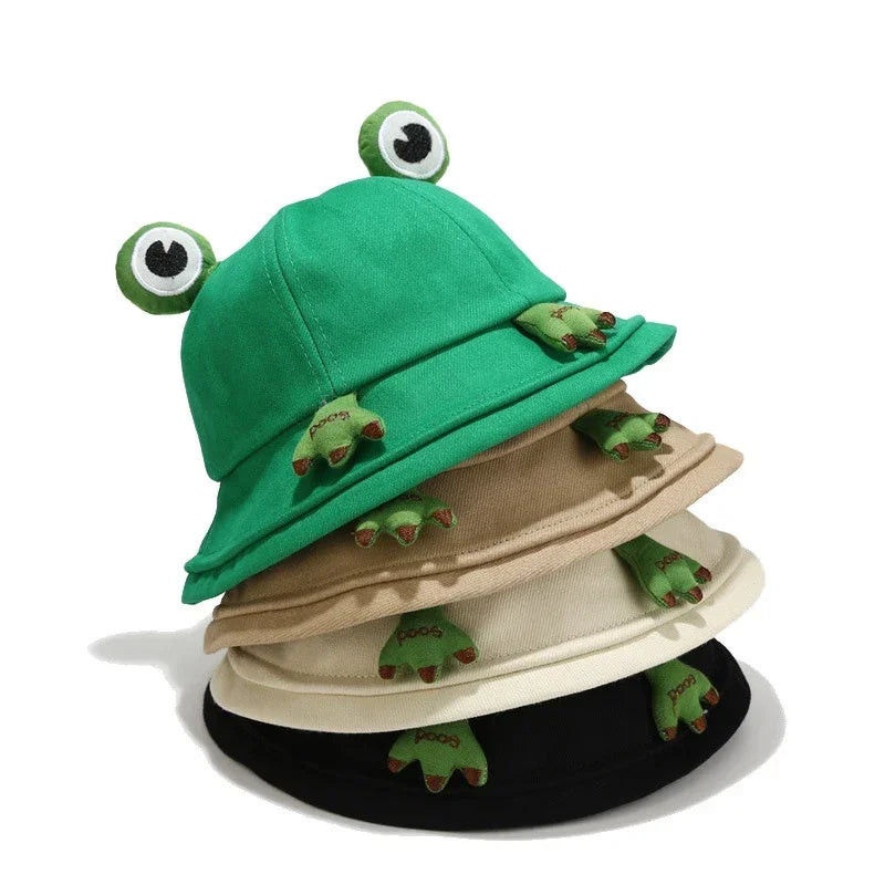 Kids Cartoon Frog Bucket Hat with Ears