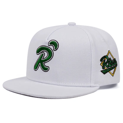 R Letter Embroidery Flat Brim Hip Hop Cap
