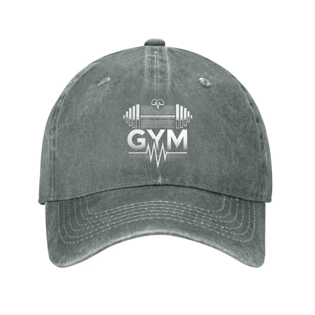 Gym Workout Heartbeat Barbell Distressed Dad Baseball Cap