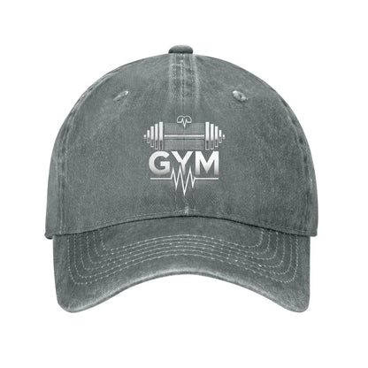 Gym Workout Heartbeat Barbell Distressed Dad Baseball Cap