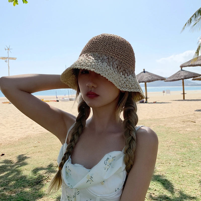 Women's Colorful Straw Woven Bucket Hat
