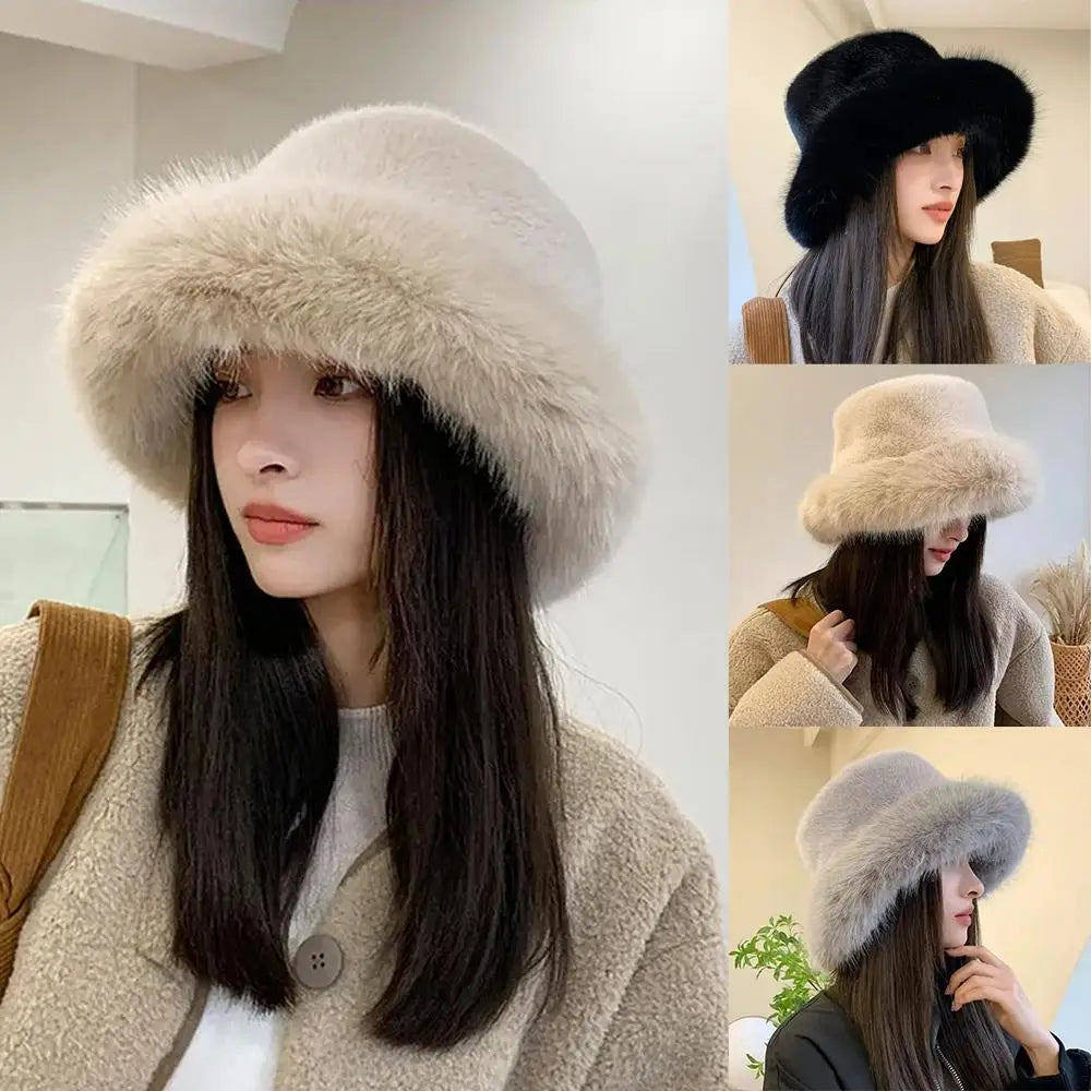 Women’s Plush Faux Fur Winter Bucket Hat