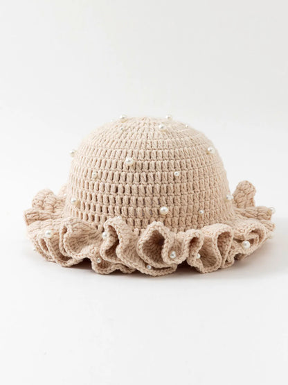 Women’s Pearl Ruffled Crochet Knit Bucket Hat