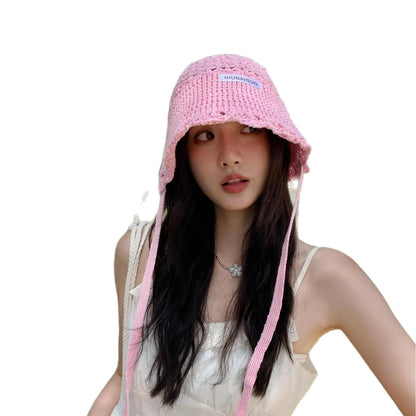 Womens Blue Woven Fisherman Large Brim Bucket Hat