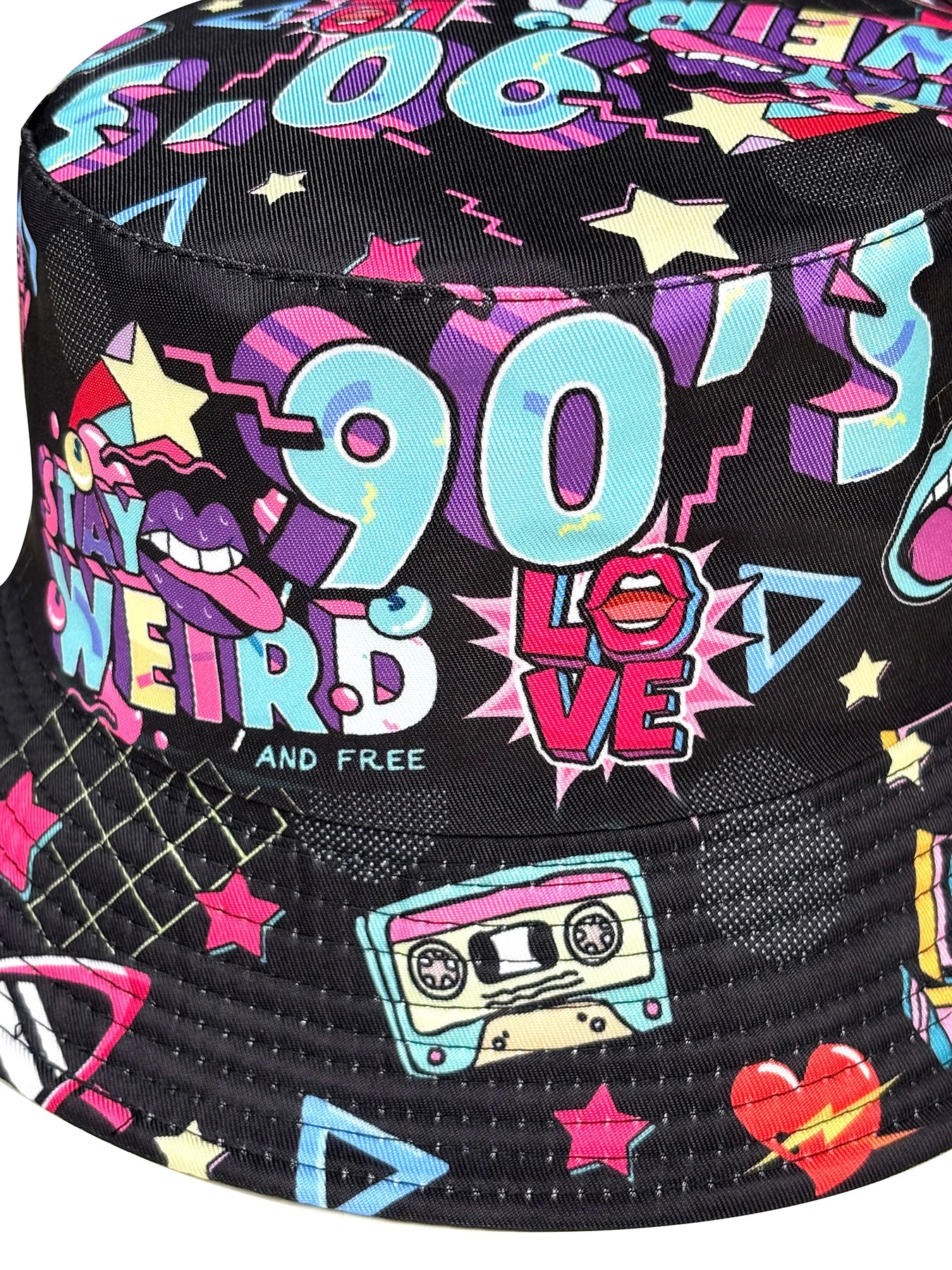 Abstract 90S Black Reversible Foldable Bucket Hat