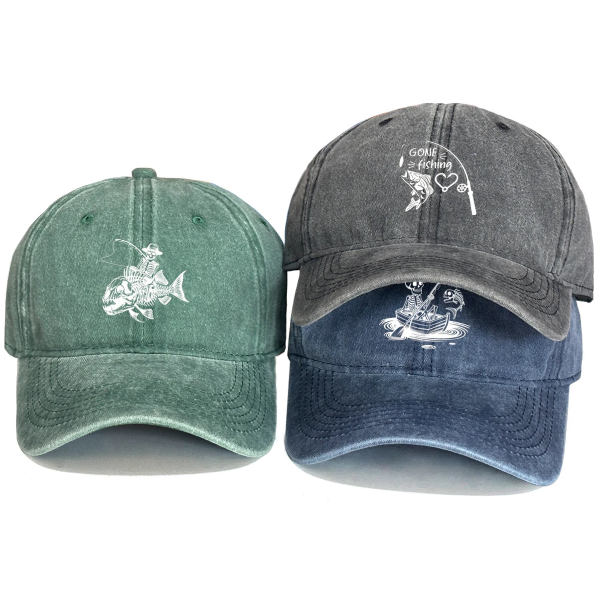 Fishing Skulls Washed Cotton Snapback Caps