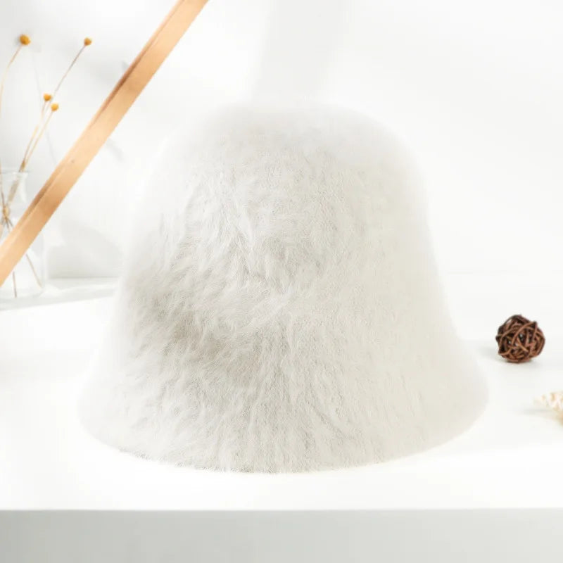 Angora Fluffy Autumn Winter Bucket Hat
