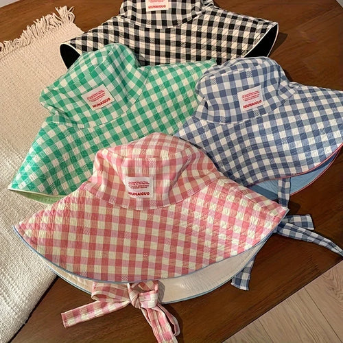 Plaid Double Sided Seaside Bucket Hat