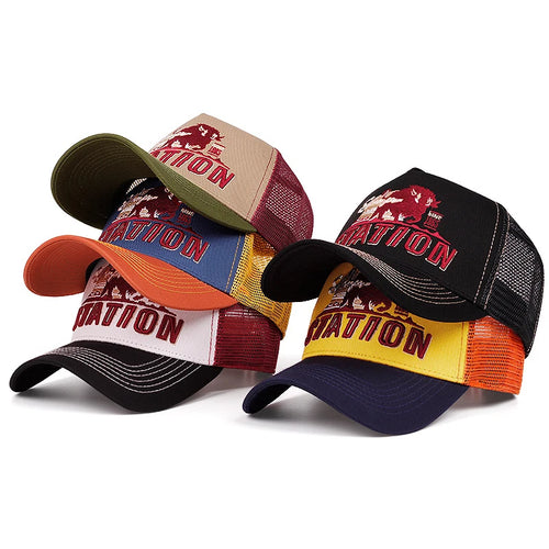 Unisex Station Bull Embroidered Mesh Trucker Cap