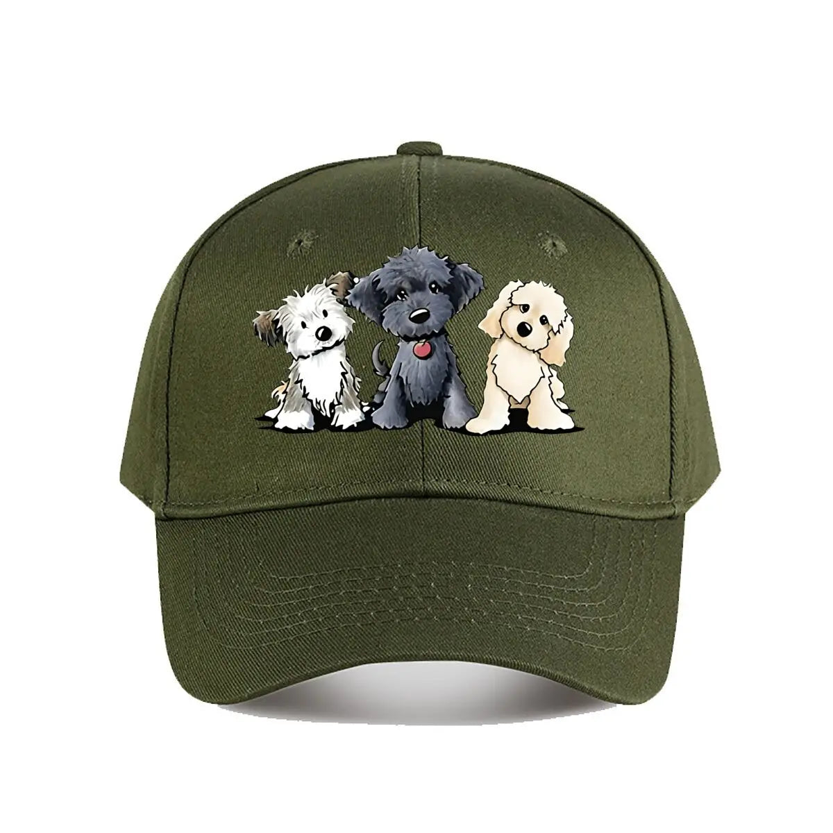 Cute Three Dogs Washed Cotton Snapback Baseball Cap