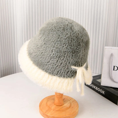 Korean Fluffy Thickened Winter Ear-Protection Plush Bucket Hat