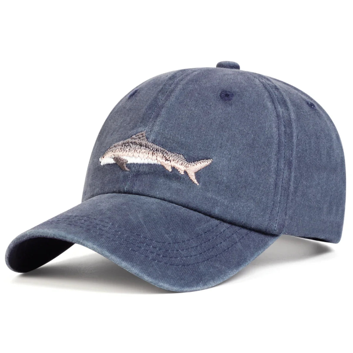 Unisex Shark Embroidery Washed Baseball Cap