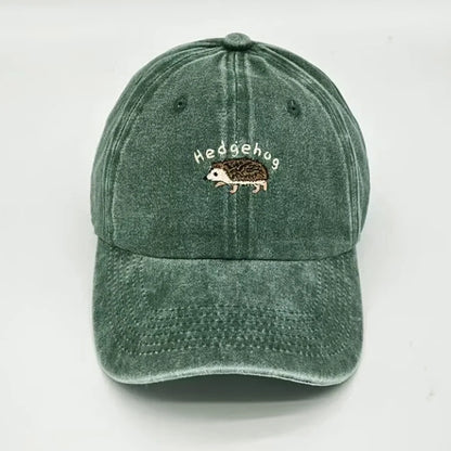 Mini Hedgehog Embroidery Vintage Cotton Baseball Cap
