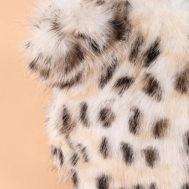 Korean Leopard Fox Fur Bucket Hat Women Autumn Winter
