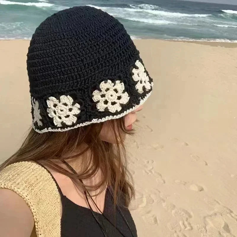 Knitted Floral Crochet Outdoor Travel Women Bucket Hat