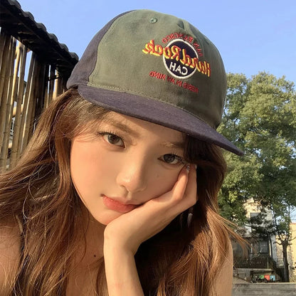 Retro Color Block Letter Embroidery Hip Hop Cap