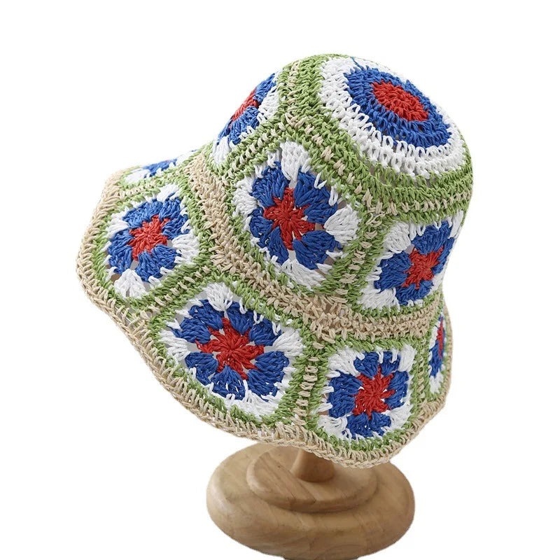 Japan Korea Crochet Straw Flower Bucket Hat