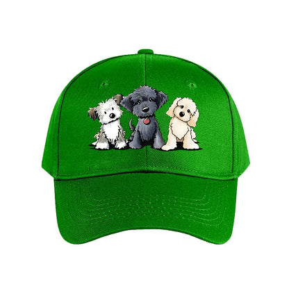 Cute Three Dogs Washed Cotton Snapback Baseball Cap