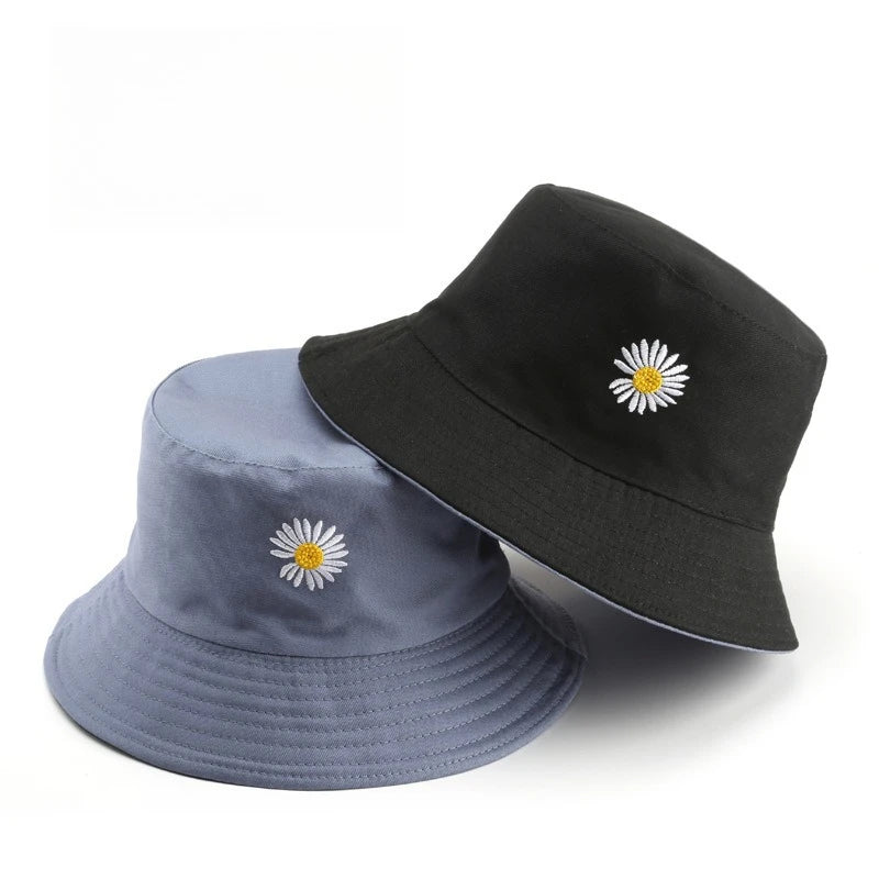 Korean Daisy Embroidery Bucket Hats Unisex
