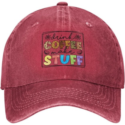 Drink Coffee Make Stuff Vintage Washed Denim Baseball Cap