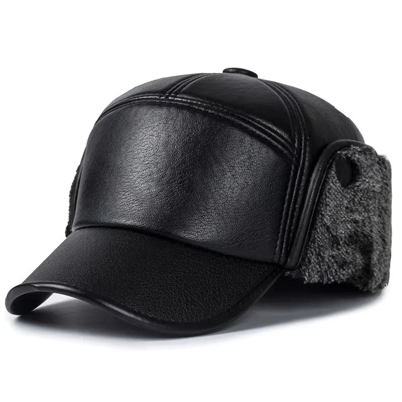 Men's PU Leather Warm Baseball Cap
