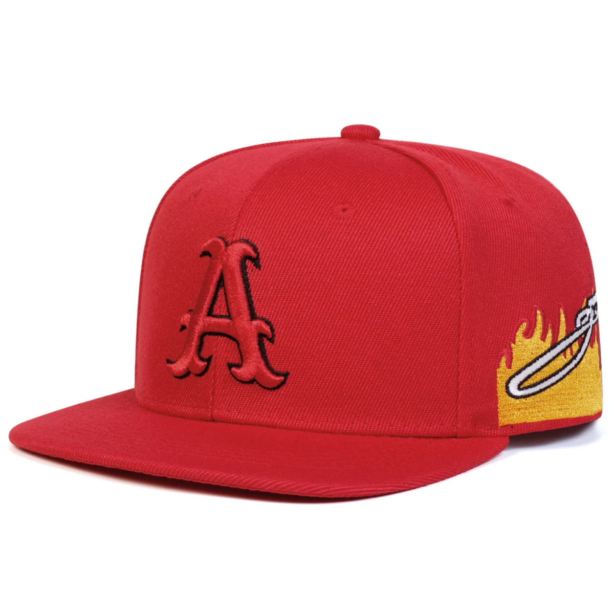 A Letter Flame Embroidery Snapback Cap