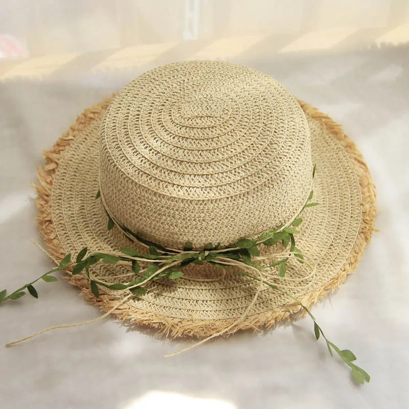 Womens Rattan Weave Wide Brim Bow Bucket Hat