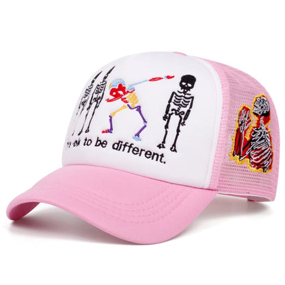 Five Skeleton Prayer Embroidered Mesh Cap