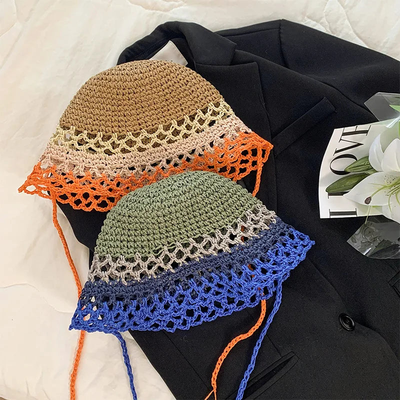 Woven Hollow Breathable Korean Style Women Bucket Hat