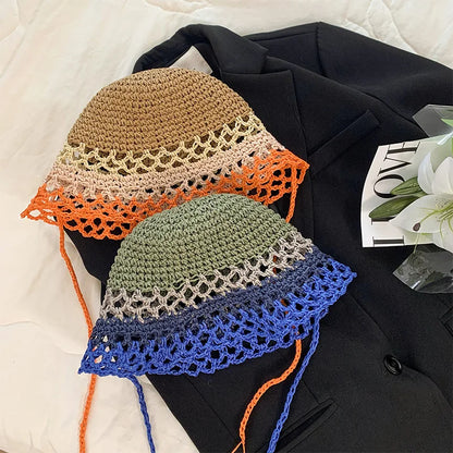 Woven Hollow Breathable Korean Style Women Bucket Hat