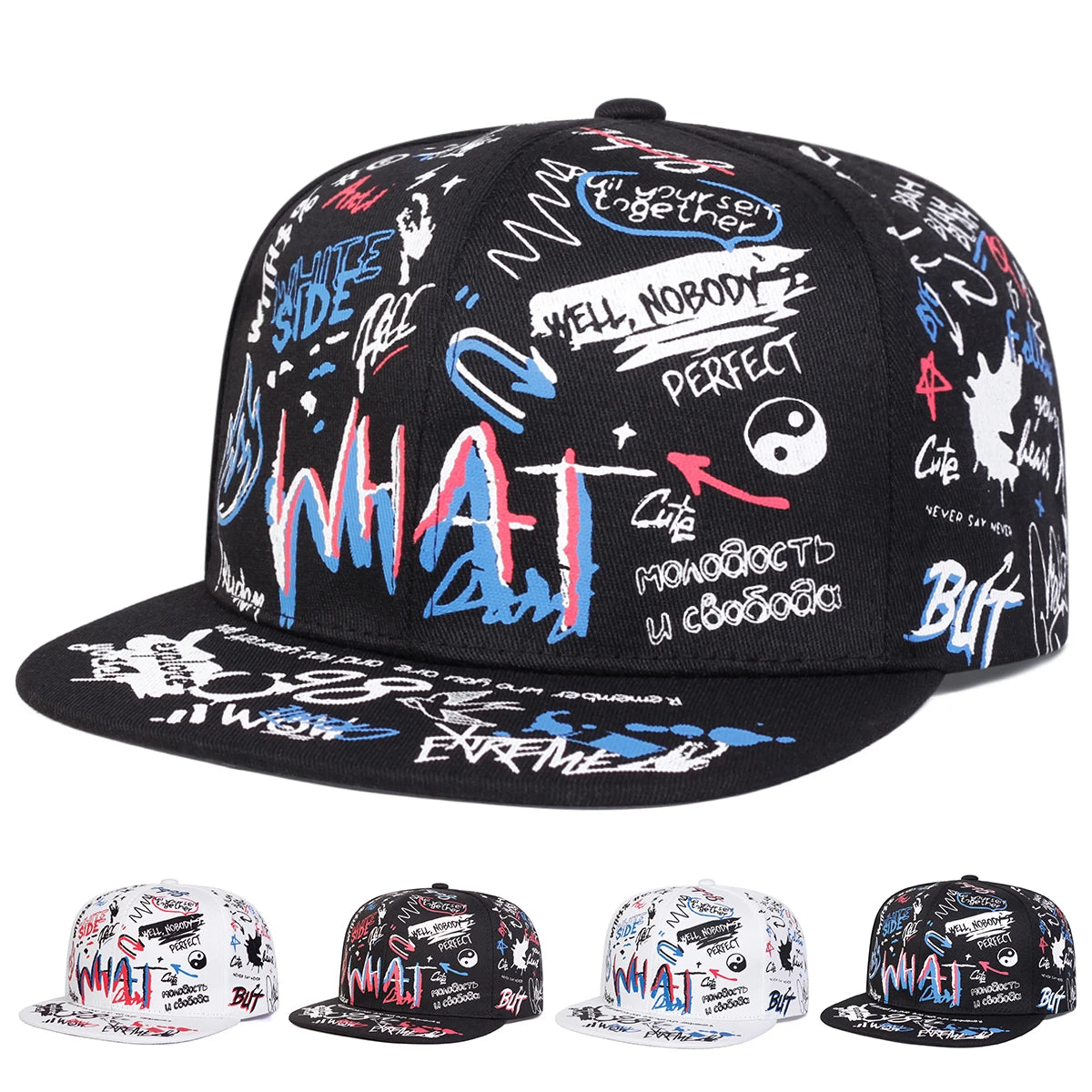WHAT Graffiti Print Hip Hop Snapback Cap