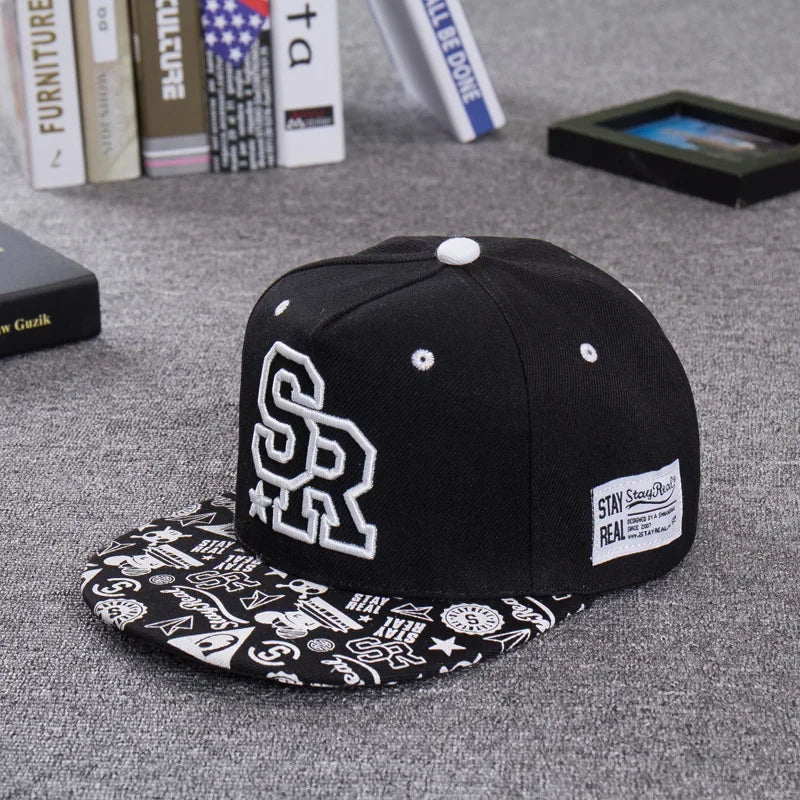 Fashion SR Letter Embroidery Snapback Cap