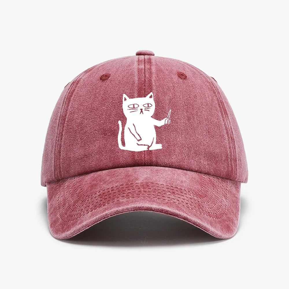 Cute Cartoon Cat Vintage Washed Denim Baseball Cap