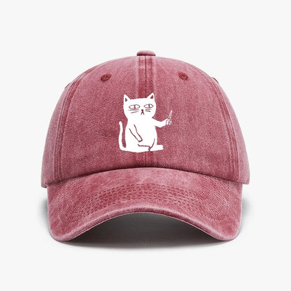 Cute Cartoon Cat Vintage Washed Denim Baseball Cap