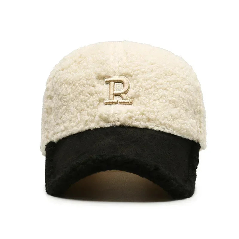 Big Letter Embroidered Lambswool Baseball Cap