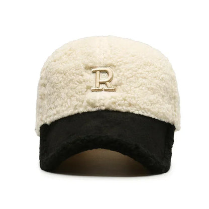 Big Letter Embroidered Lambswool Baseball Cap