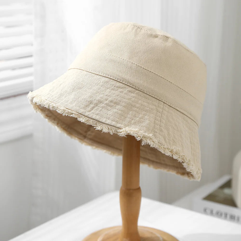 Bucket Hat Women Spring Summer Cloth Tassel Brim