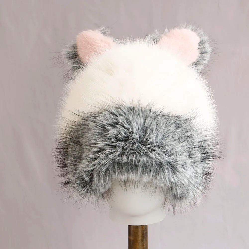 Y2K Bear Rabbit Fur Bucket Hat